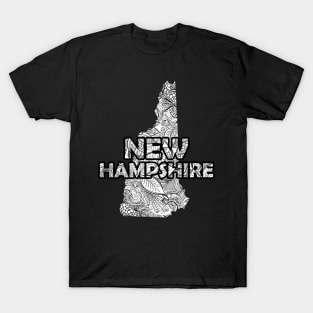 Mandala art map of New Hampshire with text in white T-Shirt